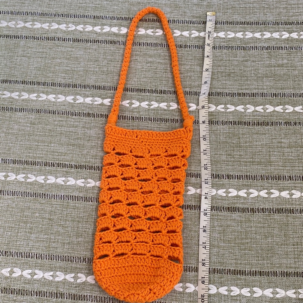 Hand-Crocheted Orange Bottle Holder with Strap - Picture 2 of 2